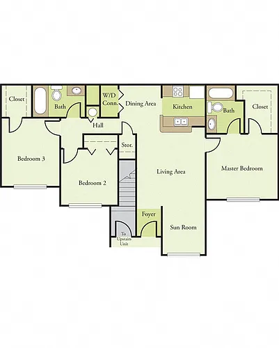 Floor plan Three Bedroom Two Bath 60%