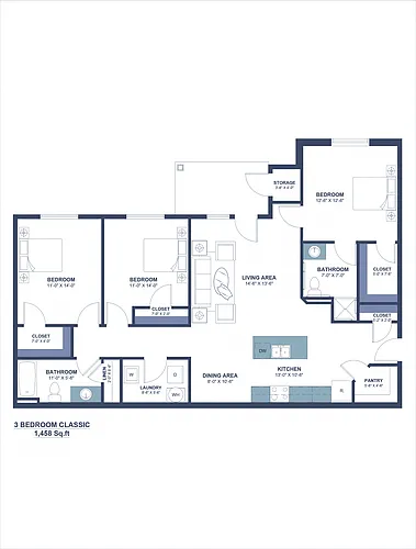 Floor plan Three Bedroom, Two Bathroom