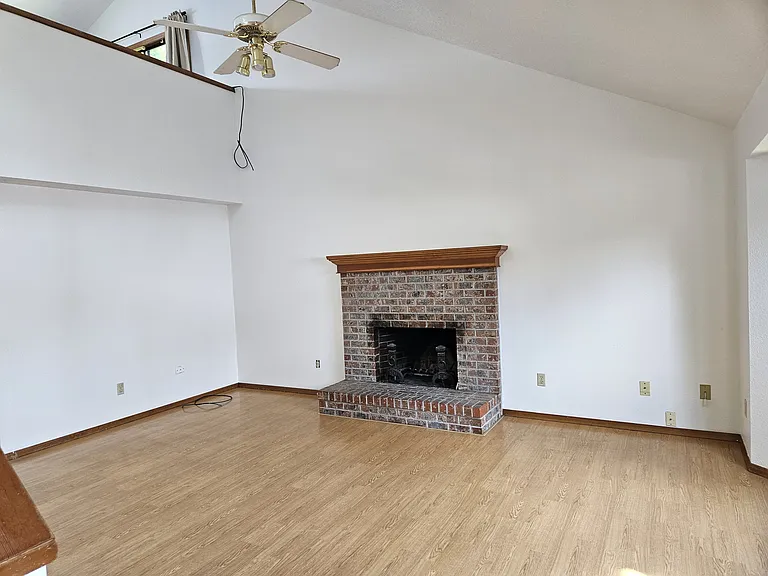 fire place in living room vaulted ceilings!