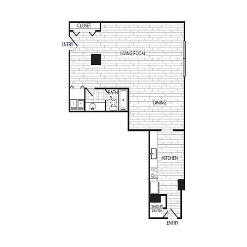 Floor plan Studio, 1 Bath 757 SF E7G