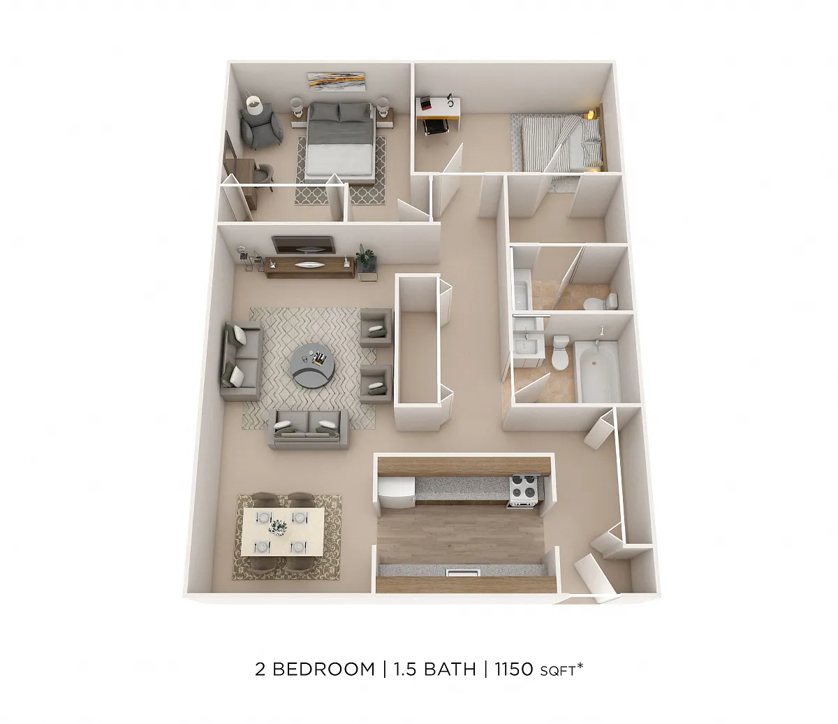 Floor plan Two Bedroom 1.5 Bath- 1,150 sqft