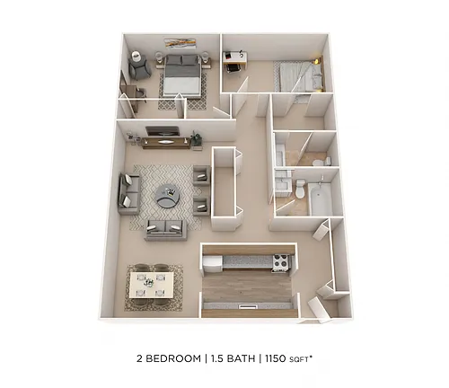 Floor plan Two Bedroom 1.5 Bath- 1,150 sqft
