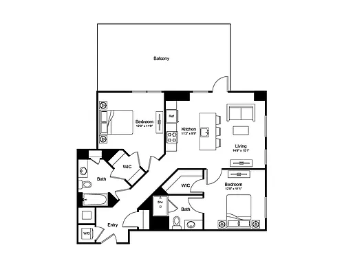 Floor plan 2 Bed/2 Bath PH-B4