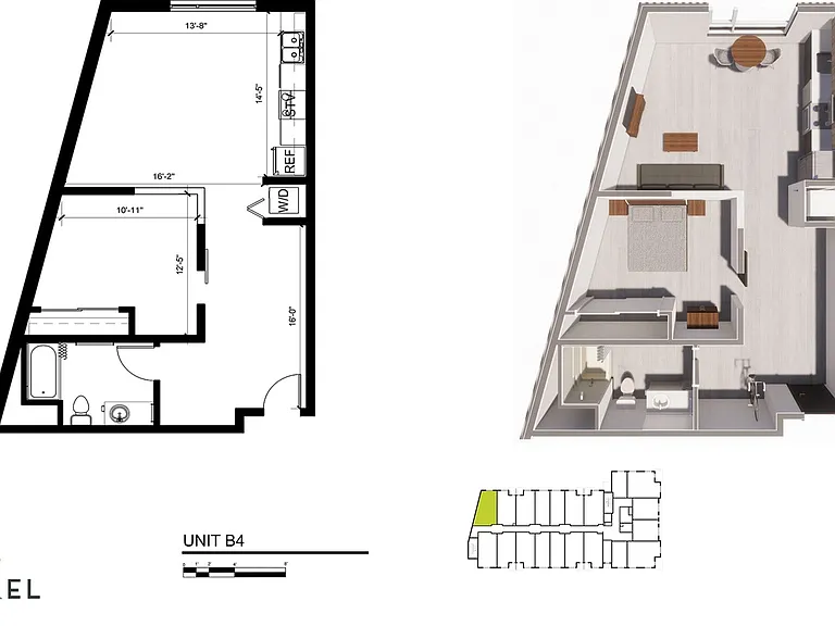 One-Bedroom, One-Bathroom 2D/3D Floor Plan - 1x1E One-Bedroom, One-Bathroom 2D/3D Floor Plan - 1x1E