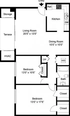 Two bedroom floor plan Two bedroom floor plan