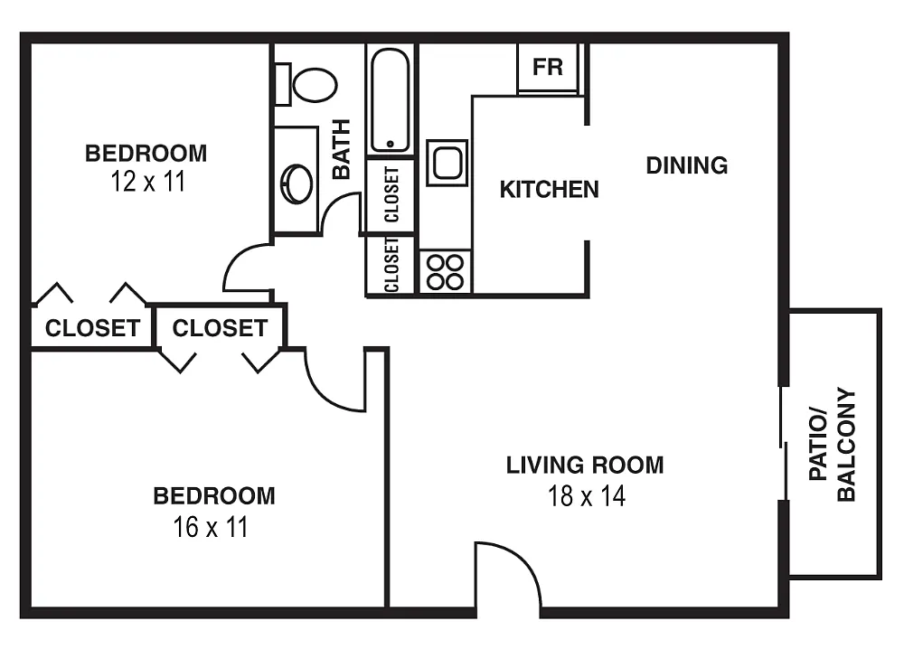 Floor plan 2 Bedroom/1 Bathroom A