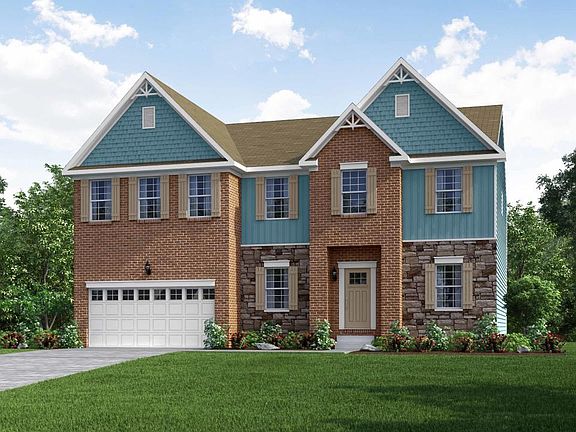 Elevation B Victorian Partial Brick and Stone with 2 Car Garage
