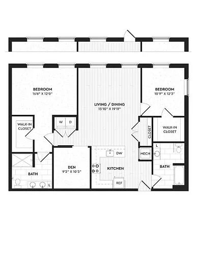 Floor plan B7a+D | 2 Bed | 2 Bath | Den