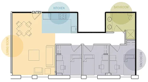 Floor plan 3 Bedroom, 1 Bathroom - Price Per Bed