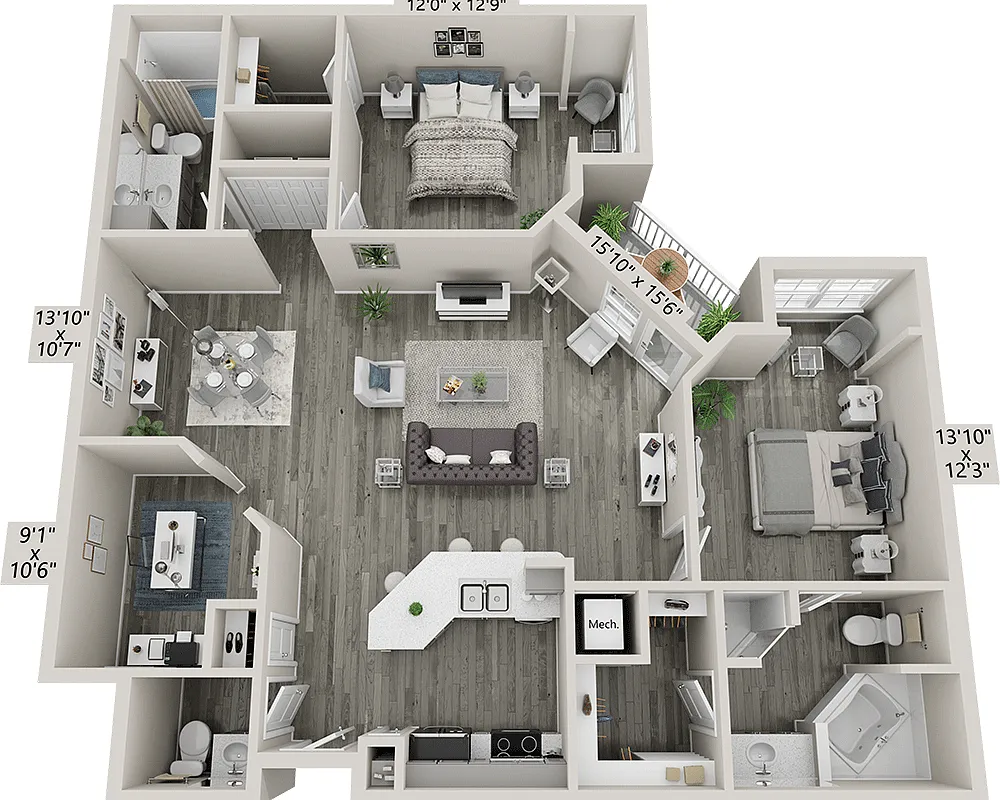 Floor plan Two Bedroom B2.5B