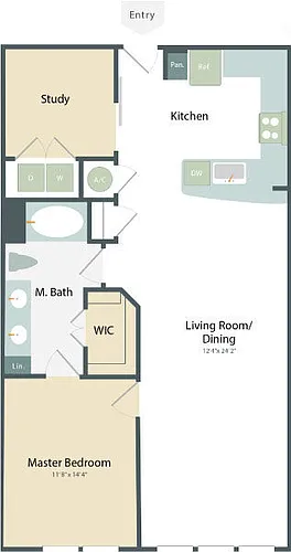 Floor plan B1B 1x1 Study