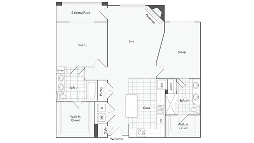 Floor plan 2 Bed 2 Bath Washer Dryer D