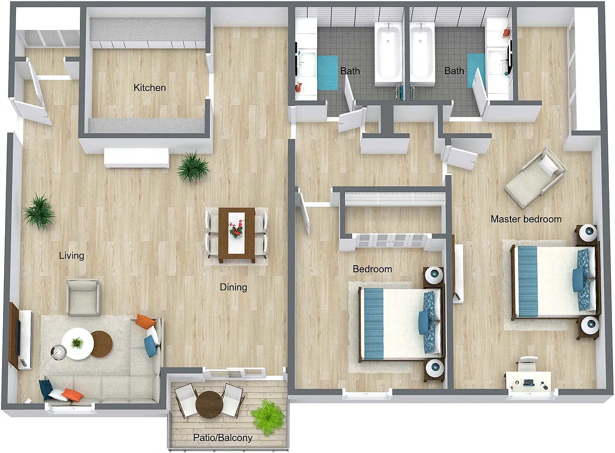 Floor plan Maple (2 bed 2 bath)