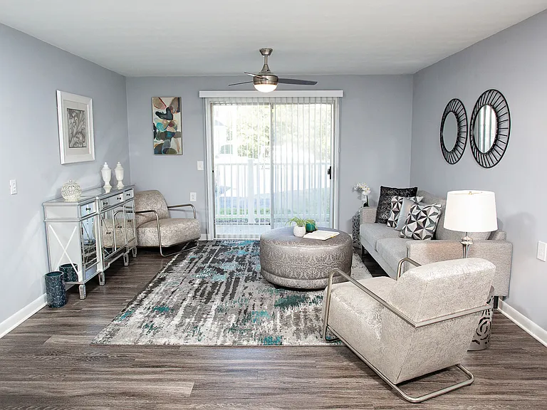 Living room with private patio.