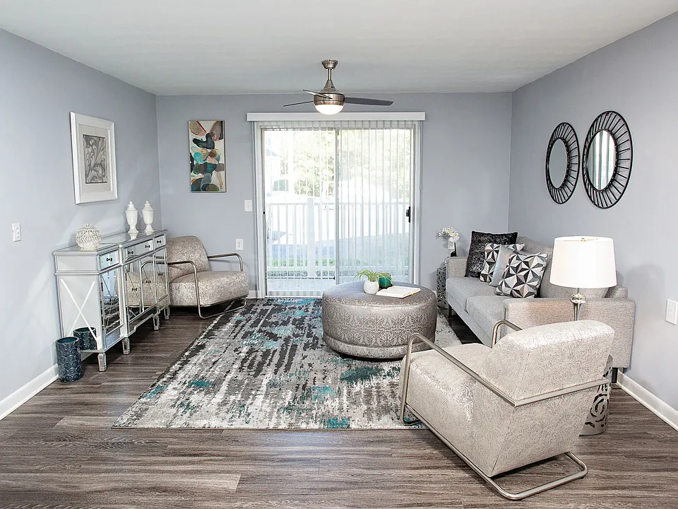 Living room with private patio.