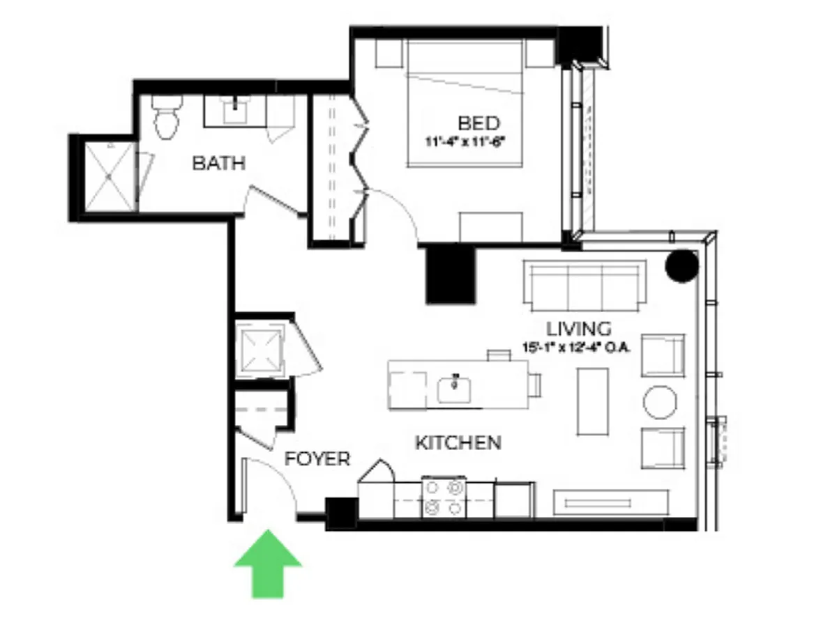 Floor plan A38 | 1 Bed | 1 Bath