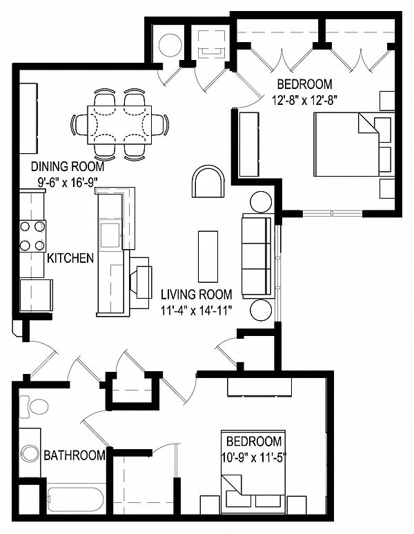 Floor plan 2 Bedroom/1 Bath
