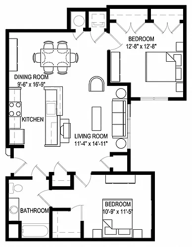 Floor plan 2 Bedroom/1 Bath