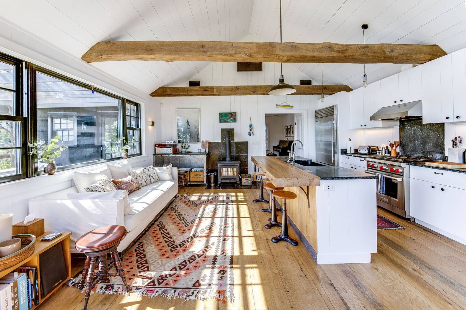  Wood burning  stove in kitchen 