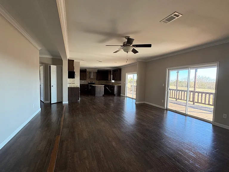 family room looking towards kitchen and back porch