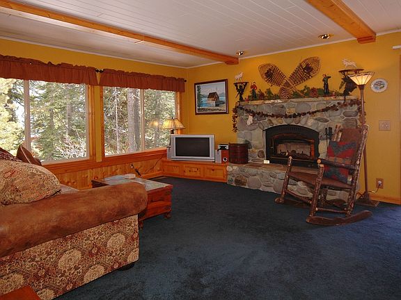 Rustic stone fireplace