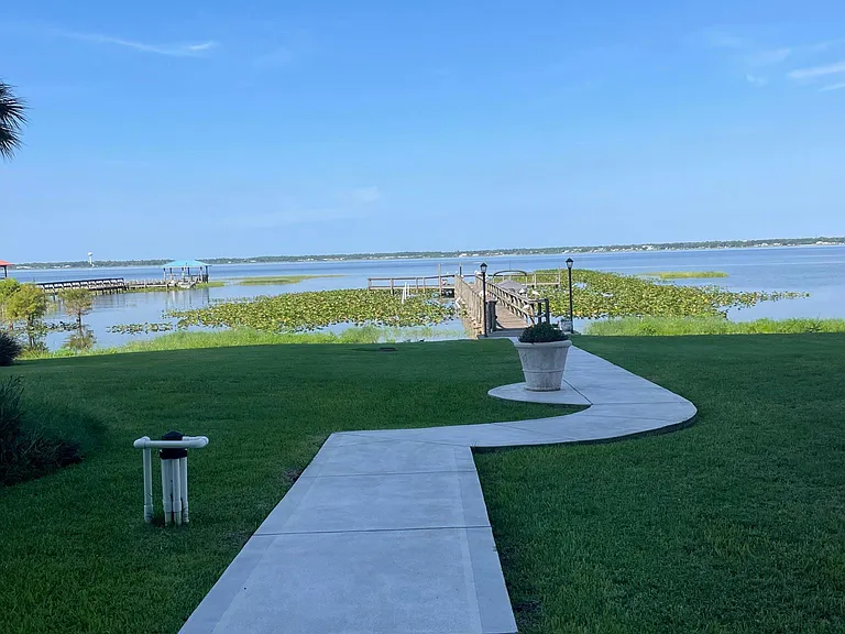 sidewalk down to lake shore