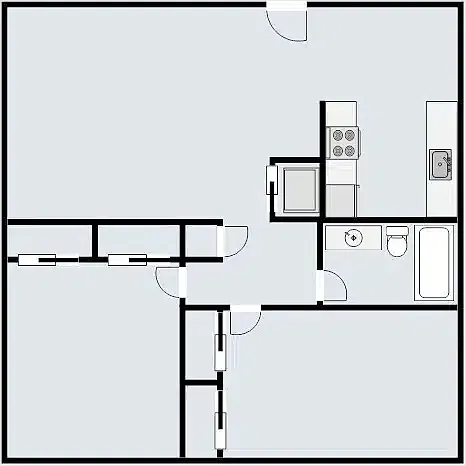 Floor plan 2 Bedroom 1 Bath Deluxe