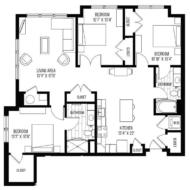 Floor plan 3 Bed/2 Bath-D4