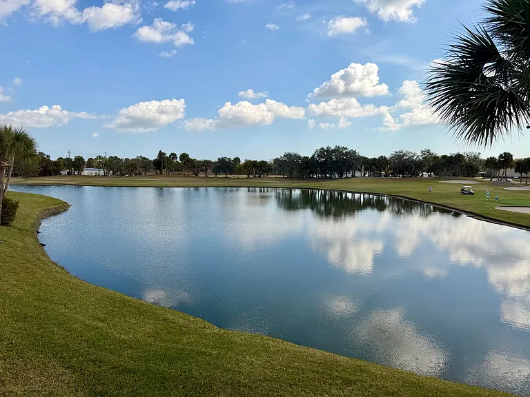 Enjoy STUNNING lake & golf course views from the Living Room!