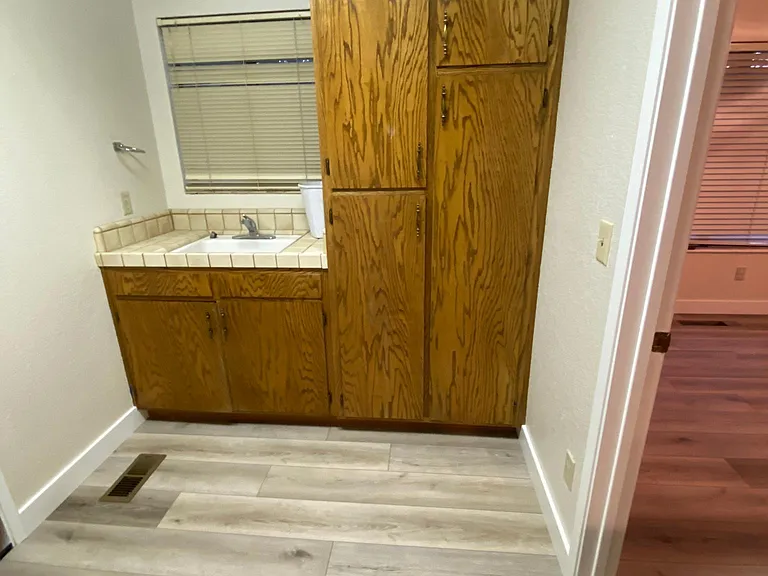 Sink in washroom, storage