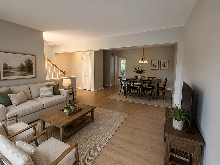 Virtually Staged Living Room and DIning Room.