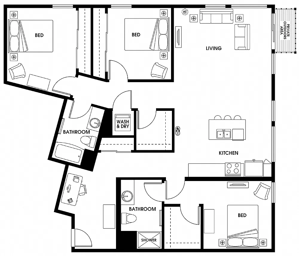 Floor plan Three Bedroom C5