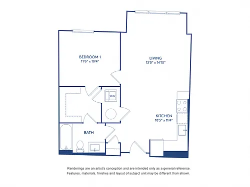 Floor plan 1 BR 1 BA (655 SF)