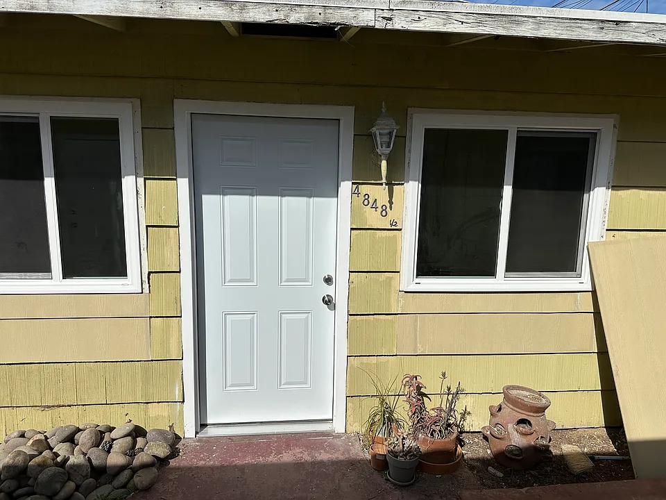 Facing front door.