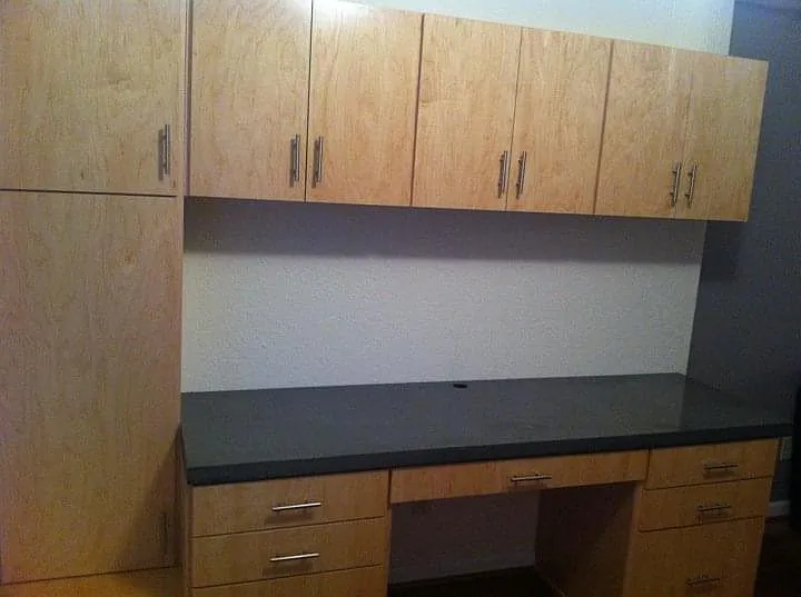Another view. Built-in's, storage, and a polished concrete desk make it easy for you to work from home like a BOSS! #cablemanagement