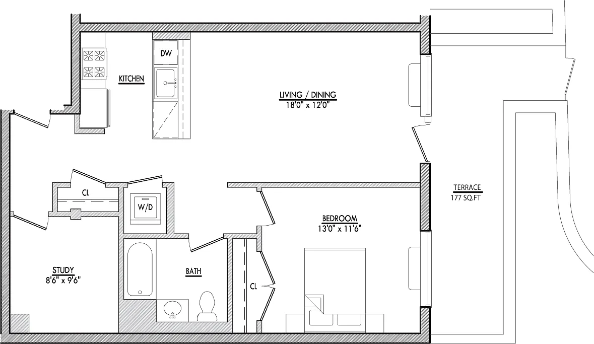 Floor plan B9-1 with Terrace