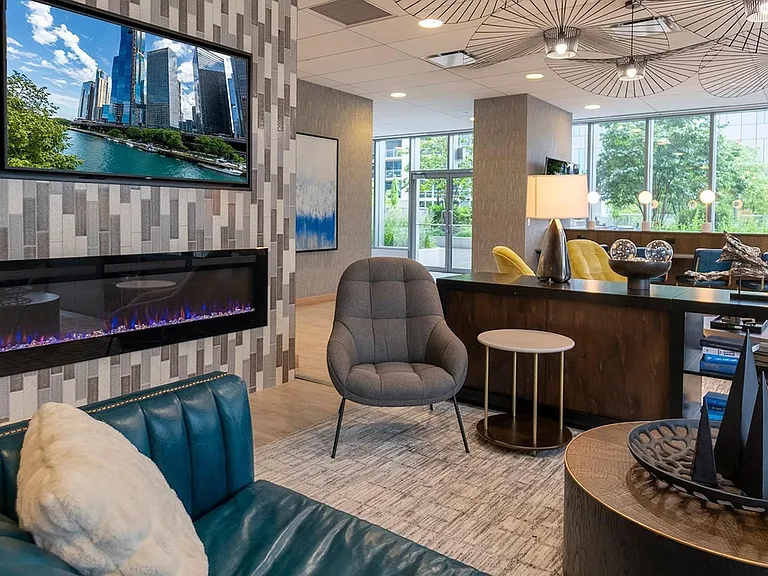 Lounge with a fireplace view