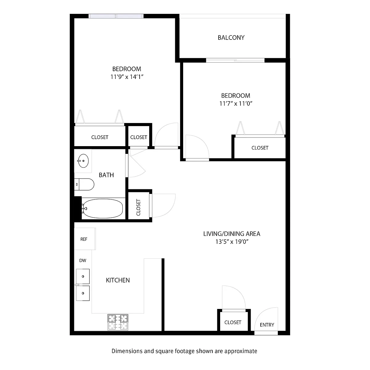 Floor plan 2 Bedroom / 1 Bath