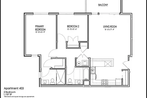 Floor plan 2 Bed 2 Bath W Balcony