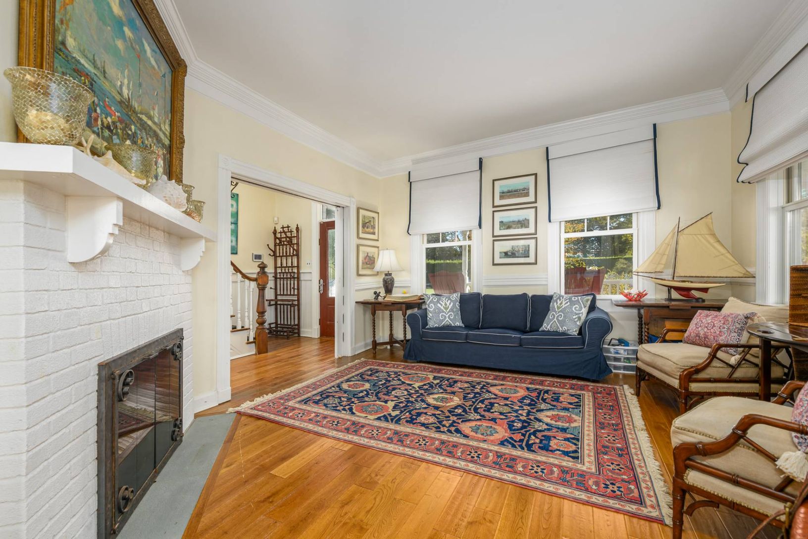  Living room with wood burning fireplace