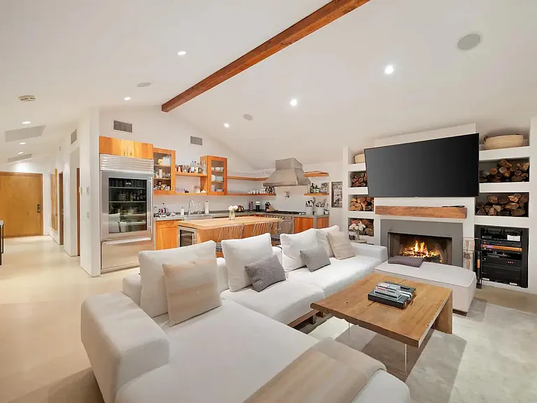 Listen to the crackling fireplace or the sound of the waves.