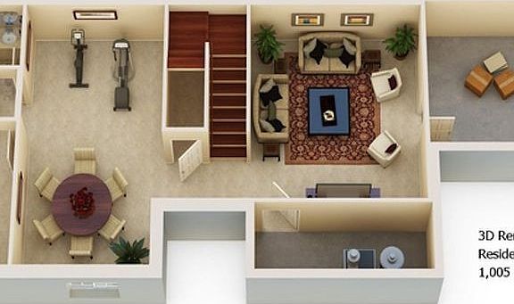 Turnberry 3D Floor Plan {Lower Level} - Furnished
