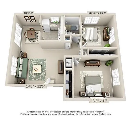 Floor plan 2 Bedroom 1 Bath