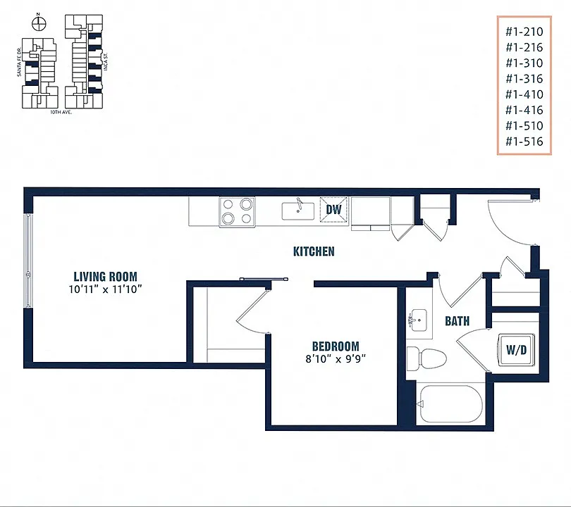 Floor plan Quin Urban 1 Bedroom U2