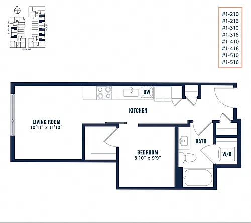 Floor plan Quin Urban 1 Bedroom U2
