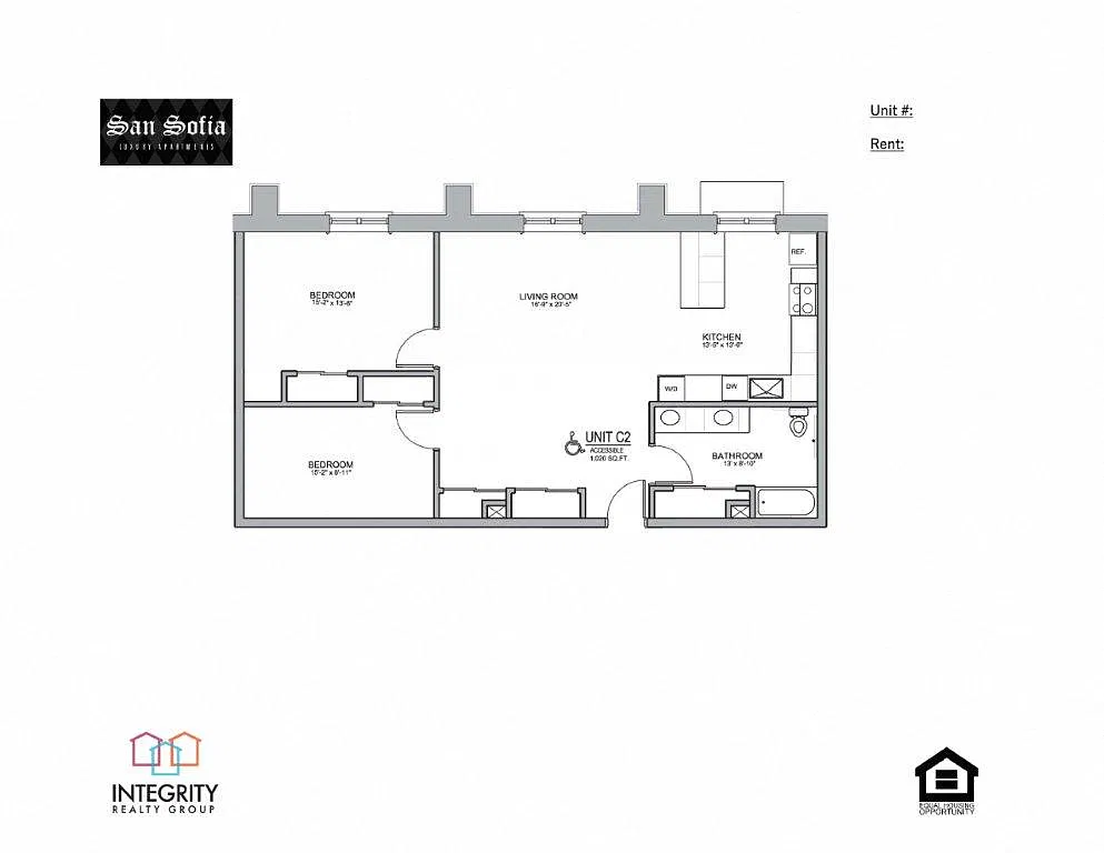 Floor plan 2 Bedroom 1 Bath Flat (C2)