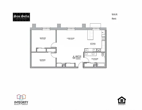 Floor plan 2 Bedroom 1 Bath Flat (C2)