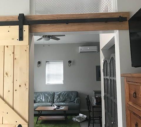 Barn door, view from bedroom to living room.