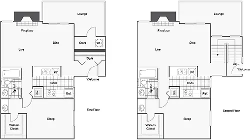 Floor plan 1 BR x 1 BA with W/D - B