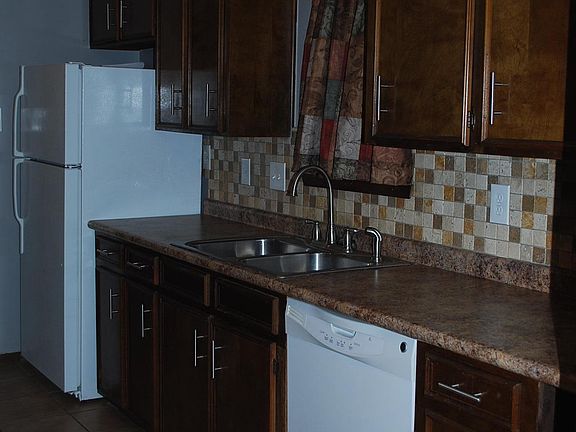 Kitchen dishwasher, double sink, & fridge